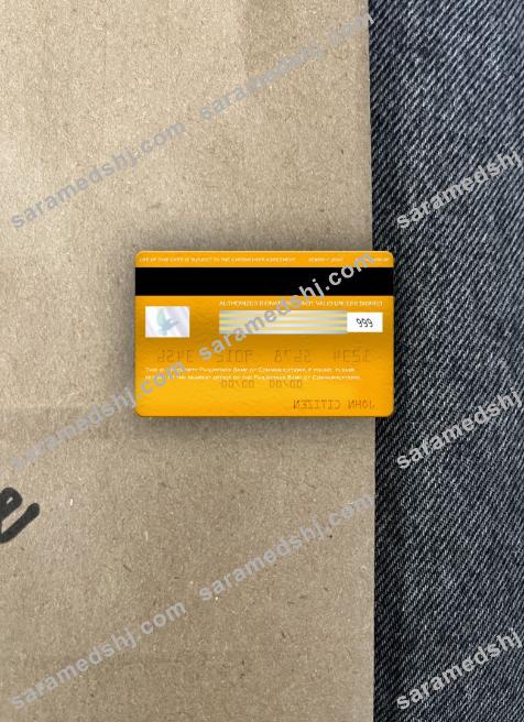 Philippines Bank of Communications visa gold card photolook back